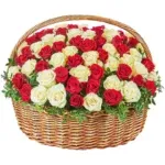Букет из 101 красной и белой розы в корзине